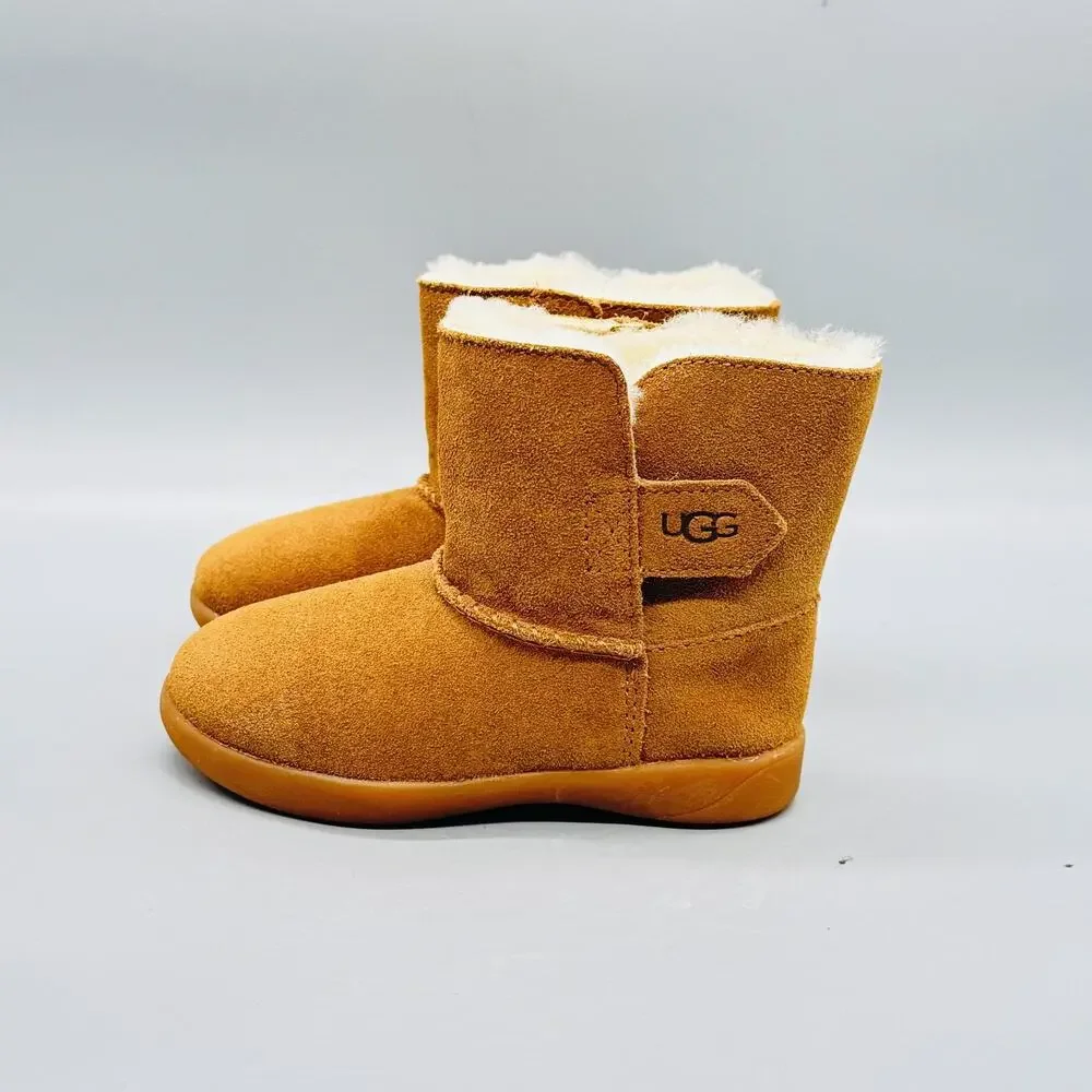 UGG Boots Boys 7 Brown Suede Shearling Lined Ankle Snow Winter Outdoor Comfort